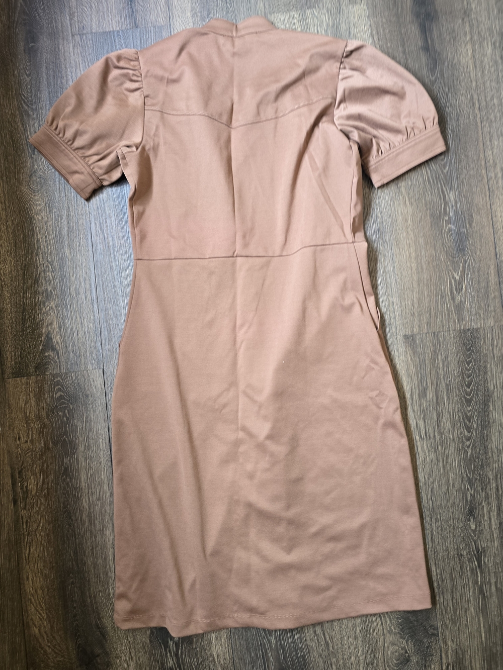DownEast Brown Knit Midi Dress with Puff Sleeves